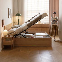 Load image into Gallery viewer, Scandinavian Oak Wood Storage Bed SOLACE