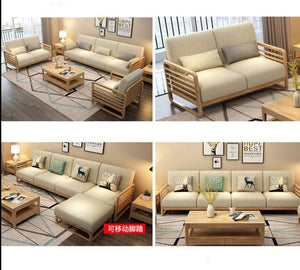 ARIA Luxury Scandinavian Sofa Solid Wood Nordic Style ( Walnut / Natural Color , 10 Combination Set )