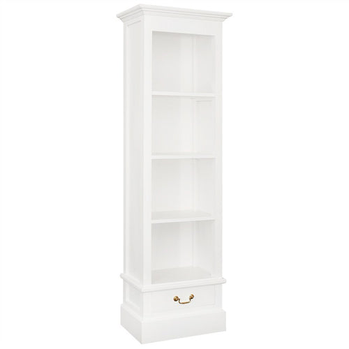 Nice French Bookshelves Timber Slim Bookcase with Single Drawer, White WCF168BC-001-PN-WH_1