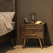 Load image into Gallery viewer, LEAH Herringbone Acacia Solid Wood Bedside Table Chest of Drawers Nordic
